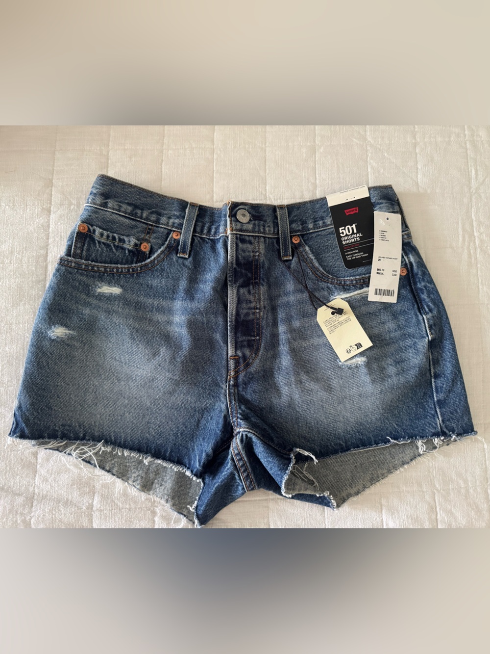 Levi's 501 High-Rise Frayed Hem Denim Shorts - Blue